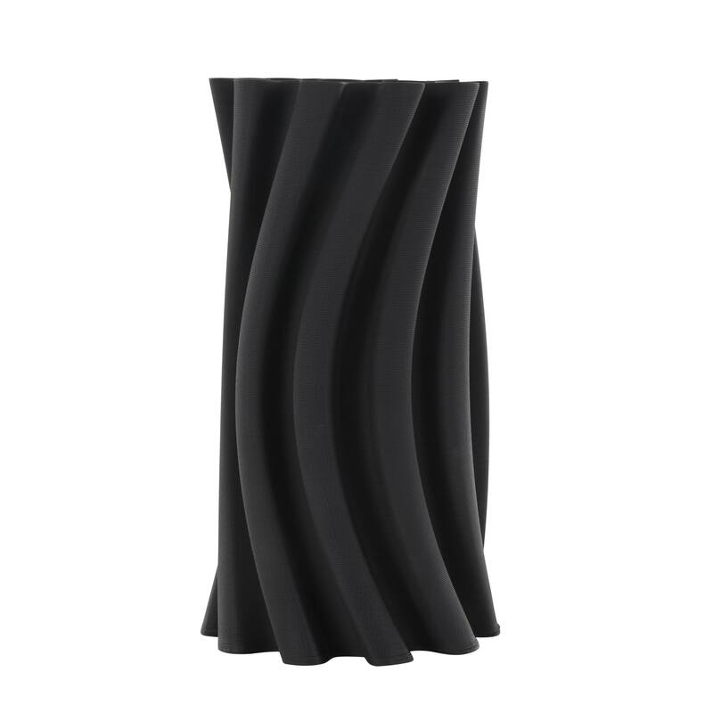 Ceramic Abstract Curvy Ribbed Decorative Vase with Floral Shaped Rim - Black - Roche River Decor