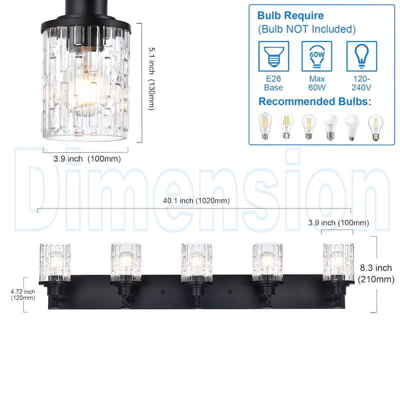 Industrial Bathroom Lights with Clear Grid Glass - Brushed Nickel