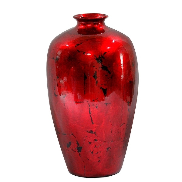 21" Foiled & Lacquered Ceramic Vase In Red