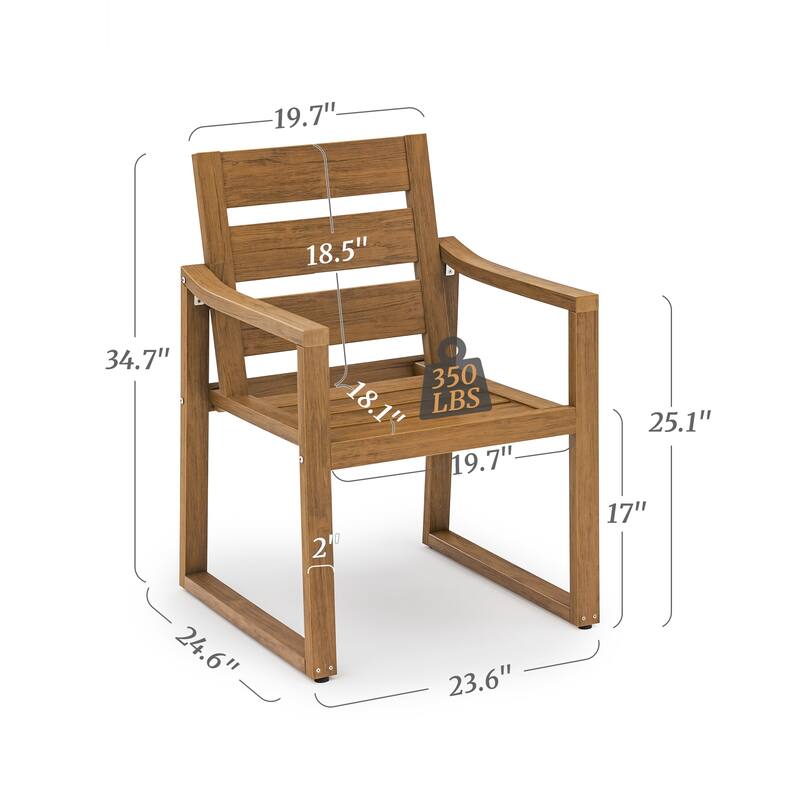 All-Weather Set of 4 Outdoor Armchair with Curved Back Plastic Wood Patio Dining Chair
