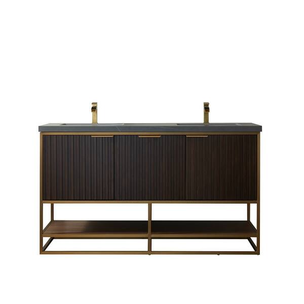 slide 2 of 11, Donostia 60" Vanity in Walnut with stone countertop Without Mirror