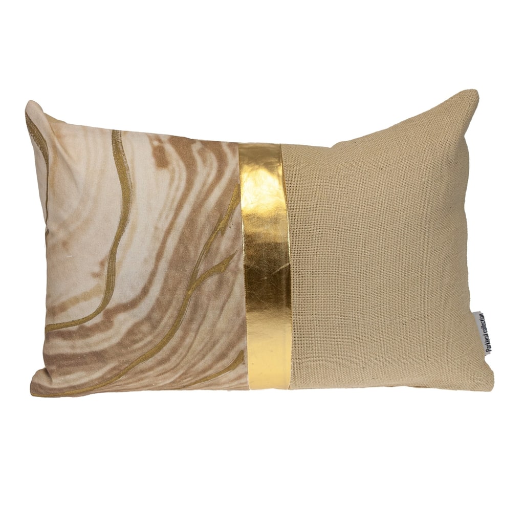 Striped Rectangular Lumbar Throw Pillow - 20" - Beige and Gold