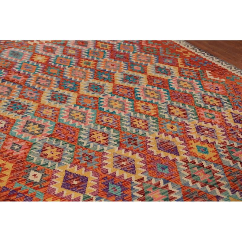 Kilim Oriental Area Rug Flatweave Tribal Living Room Wool Carpet - 8'2"x 11'6"