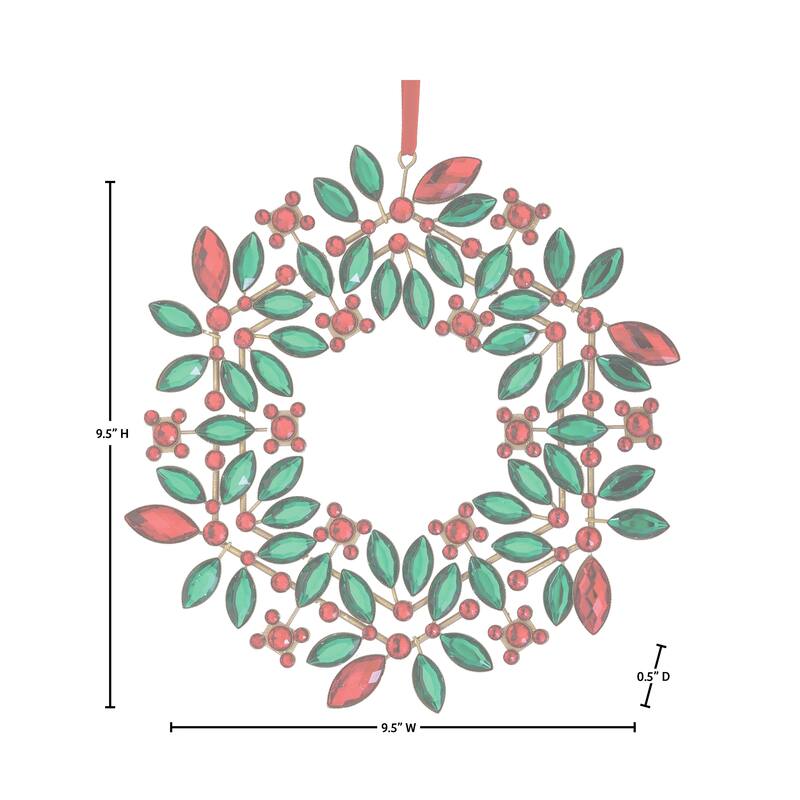 9.5" Jeweled Holly Wreath Ornament Set of 2