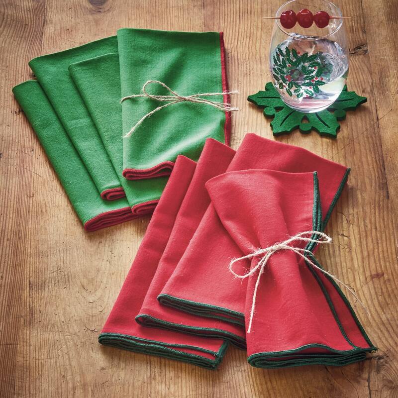 Color Pop Red Cloth Napkins - 20" x 20" Cotton Kitchen Textiles for Christmas - Machine Washable