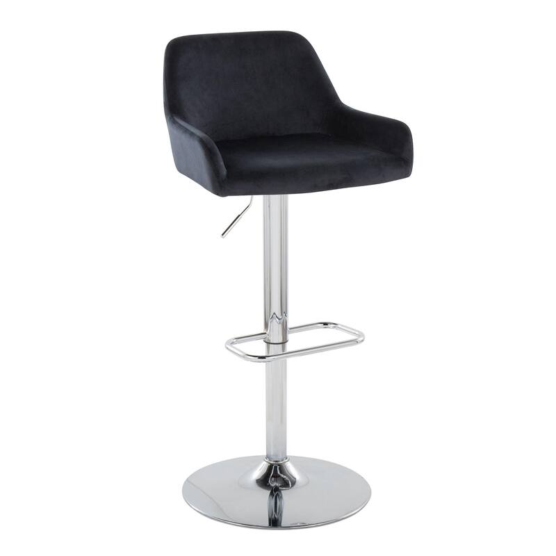 Porch & Den Galotti Adjustable Bar Stool with Rounded Rectangle Footrest (Set of 2) - Black Velvet/Chrome Metal