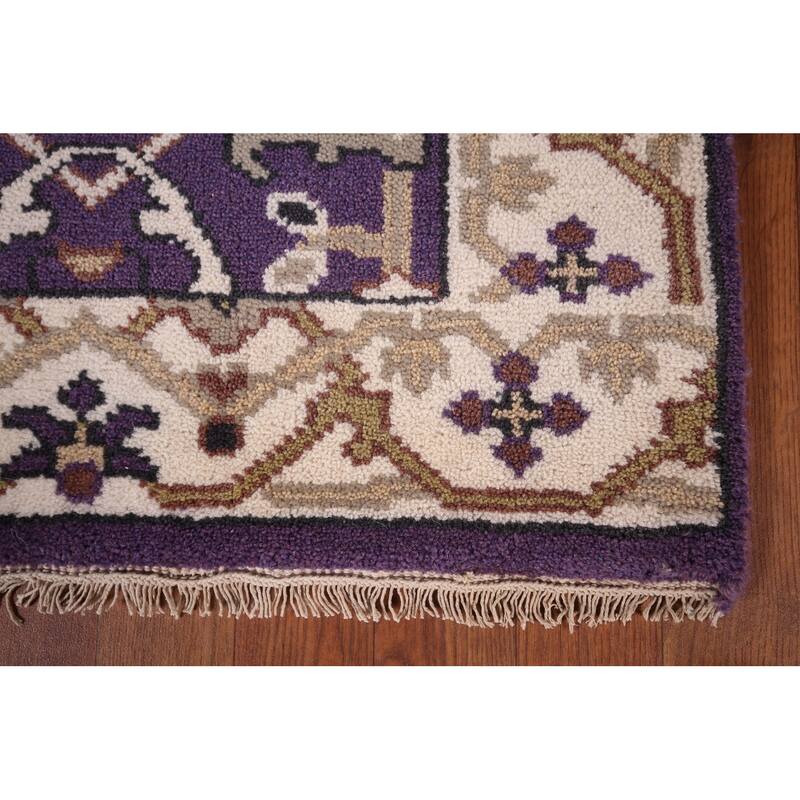 Purple & Ivory Oushak Indian Runner Rug Hand-Knotted Wool Carpet - 2'6"x 9'8"