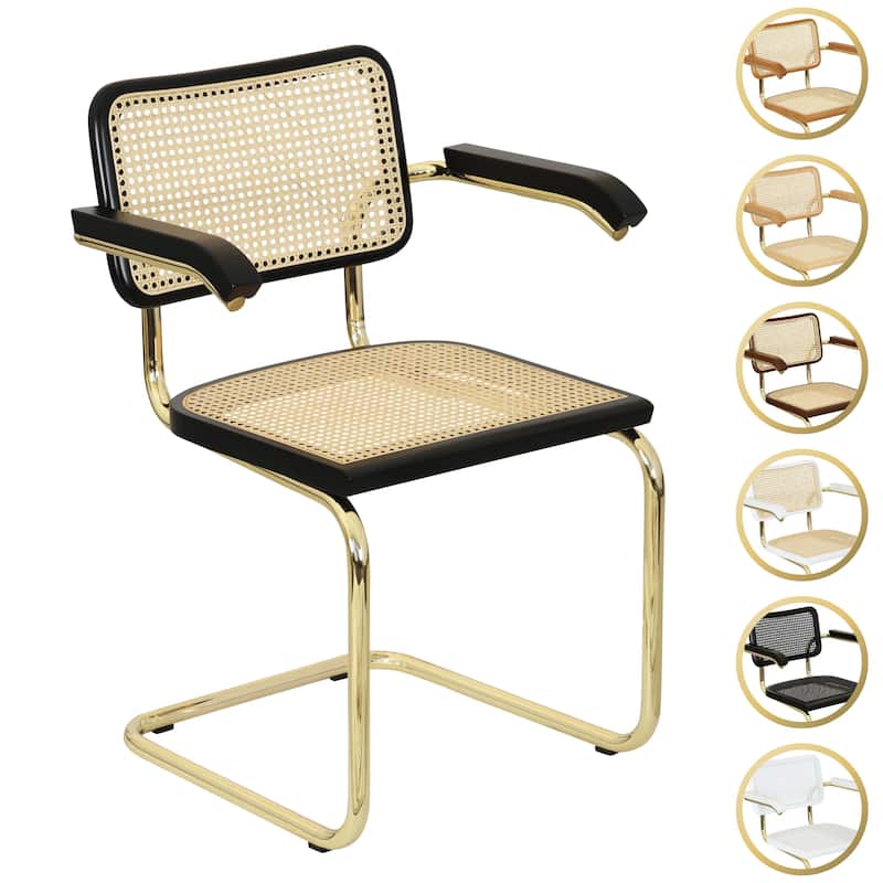 Breuer Chair Company Marcel Breuer Cesca Cane Cantilever Armchair Arm Chair w/ Brass Steel Frame (Various Wood & Cane Colors)