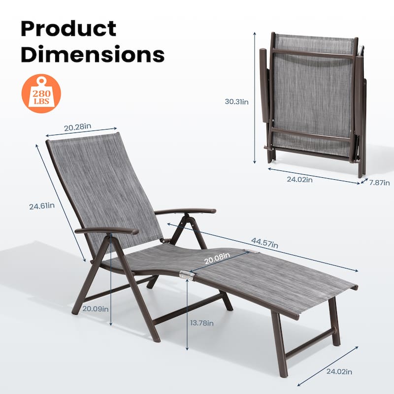 Pellebant 2PCS Adjustable Aluminum Patio Chaise Lounge Chair