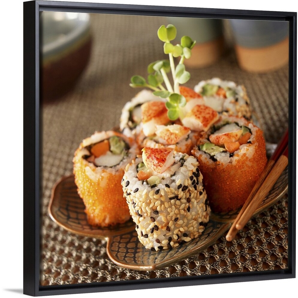 Shop Lobster Sushi Rolls On Plate Black Float Frame Canvas Art