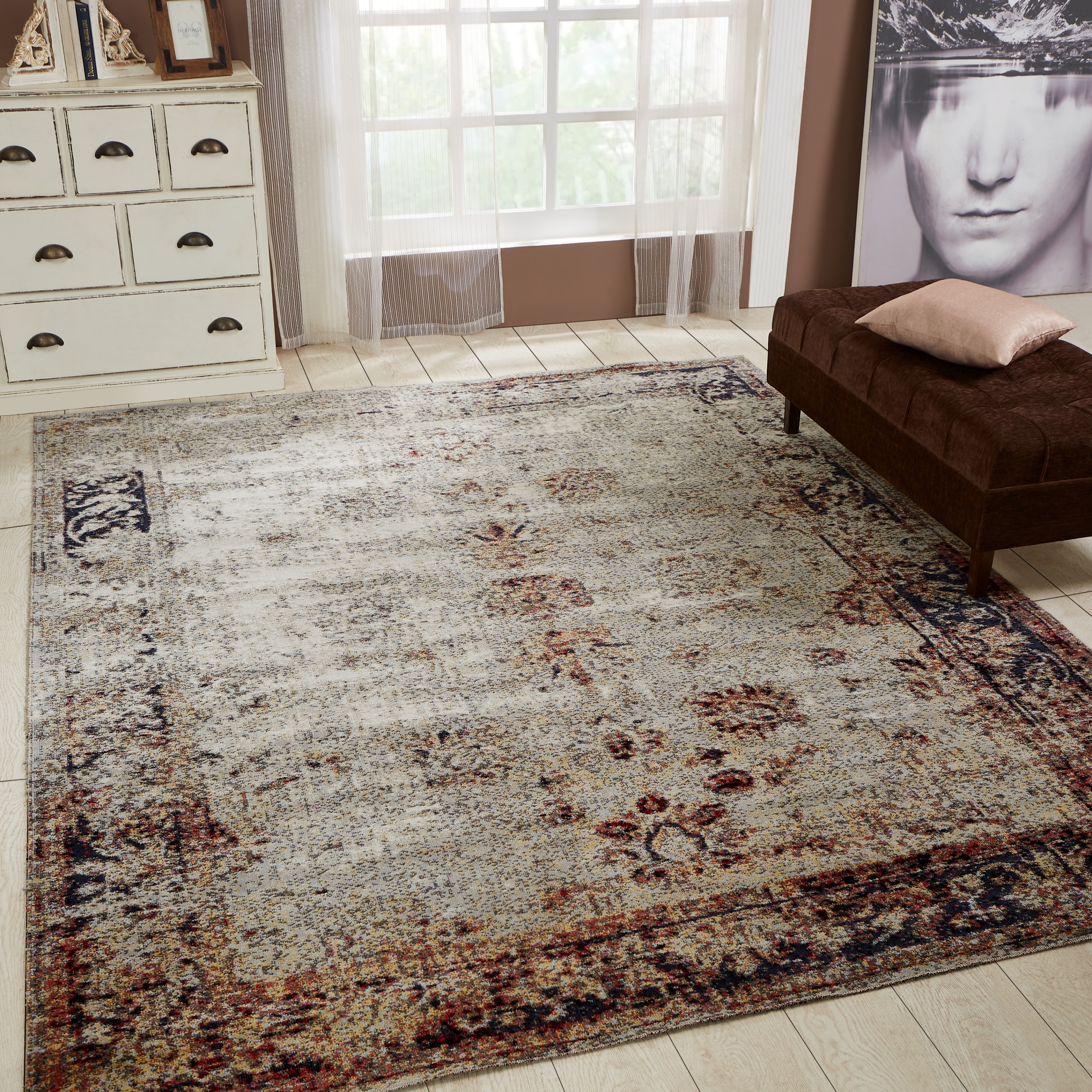 Porch & Den Postrio Distressed Grey Oriental Indoor/Outdoor Area Rug