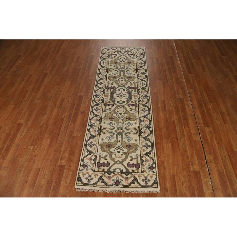 Transitional Oushak Indian Runner Rug Hand-Knotted Wool Carpet - 2'6"x 8'0"