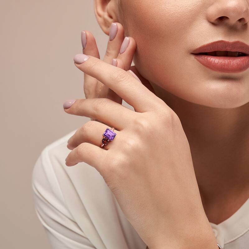 Miadora 2 4/5ct TGW Octagon Amethyst and Garnet Ring in Rose Silver
