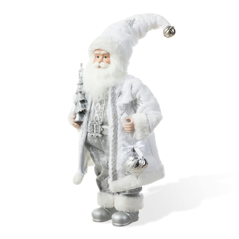 Glitzhome 18"H Faux Fur Christmas Santa Figurines with Porcelain Face