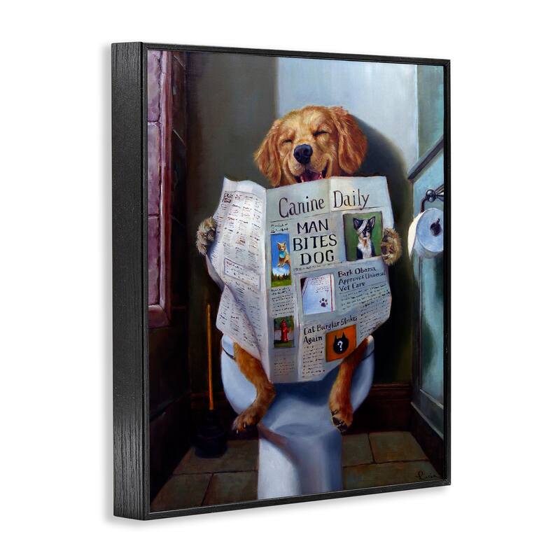Stupell Dog Reading the Newspaper On Toilet Framed Art, Design By Artist Lucia Heffernan - Multi-color