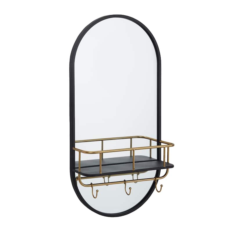 Metal Oval 1 Shelf Wall Mirror - Black - Roche River Decor - 5"W x 14"L x 28"H