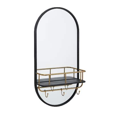 Metal Oval 1 Shelf Wall Mirror - Black - Roche River Decor - 5"W x 14"L x 28"H