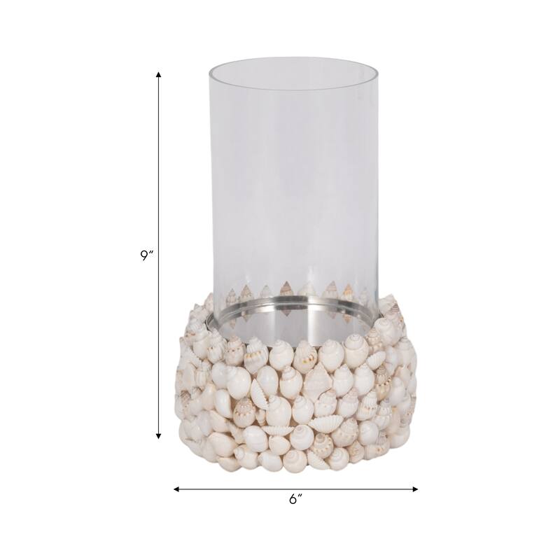 Sagebrook Home Shell White Cylinder Hurricane Candle Holder