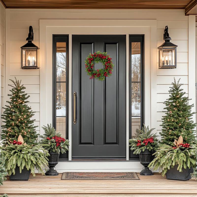 Red Berry and Boxwood Small Artificial Christmas Wreath - 20" - Unlit