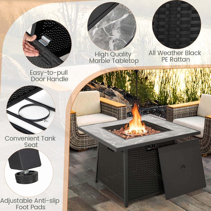 Costway 7 PCS Patio Furniture Set with 35" Propane Gas Fire Pit Table - See Details