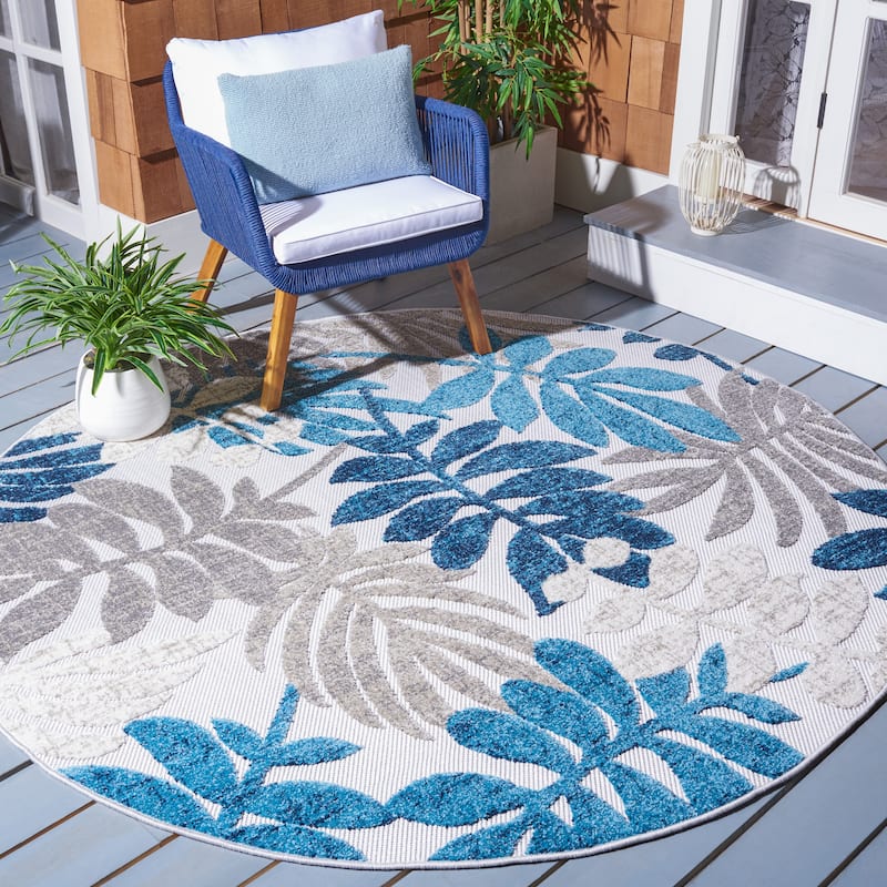 SAFAVIEH Cabana Neera Indoor/ Outdoor Waterproof Patio Floral Rug - 5'3" Round - Grey/Blue