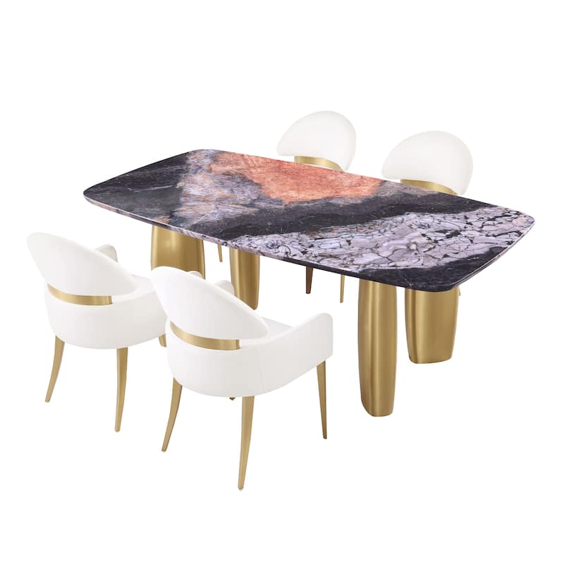 Furniture of America Luvien Modern 5-Piece Multi-Color Sintered Stone Top Dining Set 1 Variation