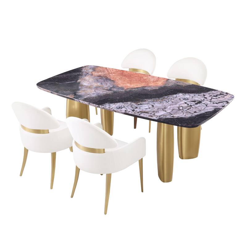Furniture of America Luvien Modern 5-Piece Sintered Stone Top Dining Table Set