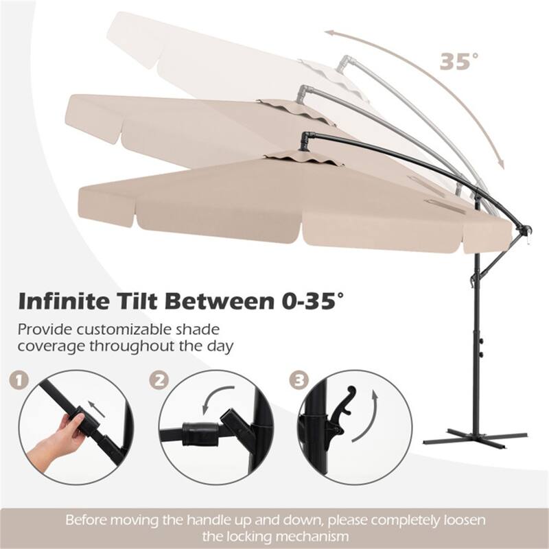 10ft Patio Cantilever Umbrella with Crank Handle and Adjustable Tilt Protective Cover Included