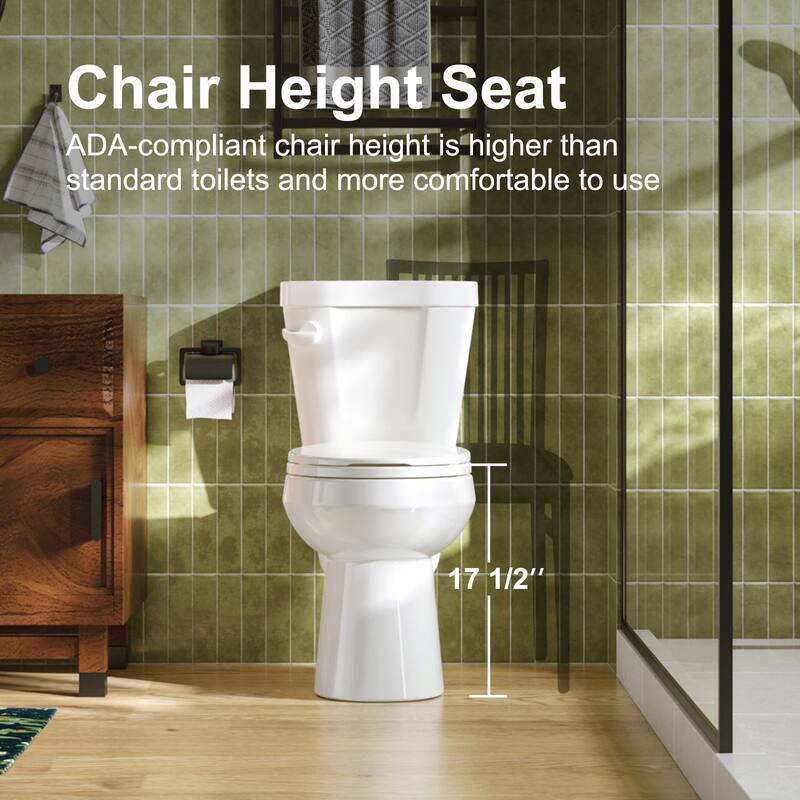 HOROW 2 Piece ADA Height Round Toilet White 1.28 GPF Strong Flush Quiet Soft Close Seat