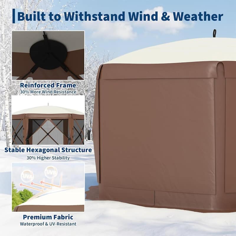 13FT Collapsible Gazebo Tent with 6 Removable Wind Panels for Outdoor Events, Camping, Patio, Backyard - N/A