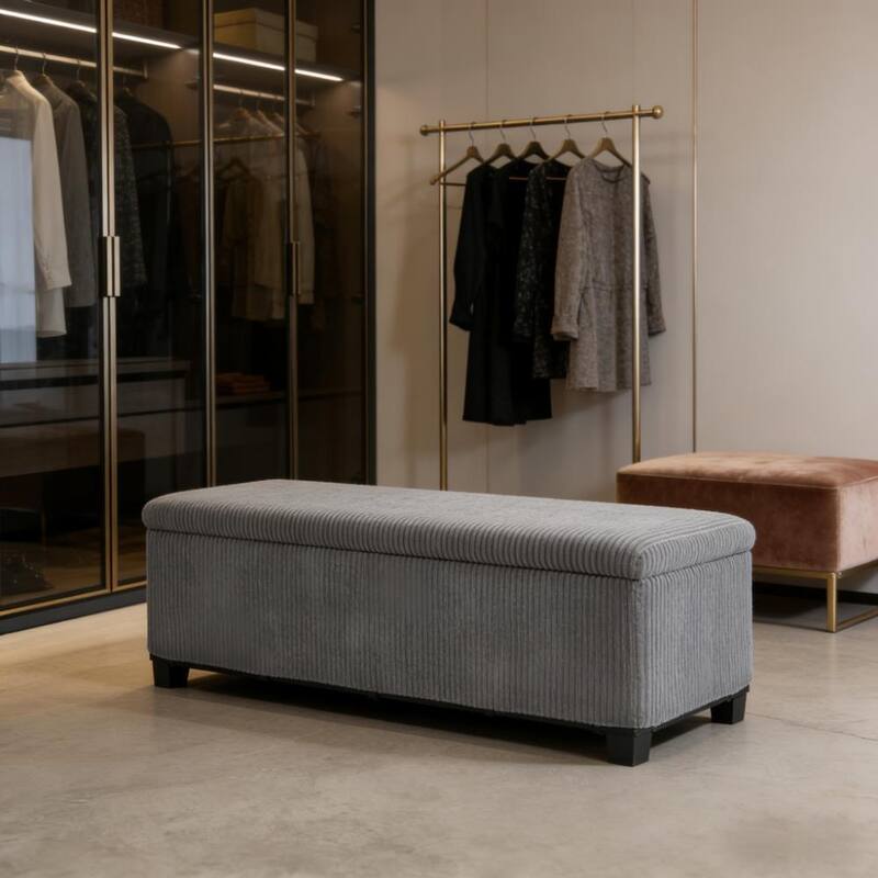 Storage Bench Corduroy Upholstered Hidden Compartment Steel Frame for Bedroom Living Room