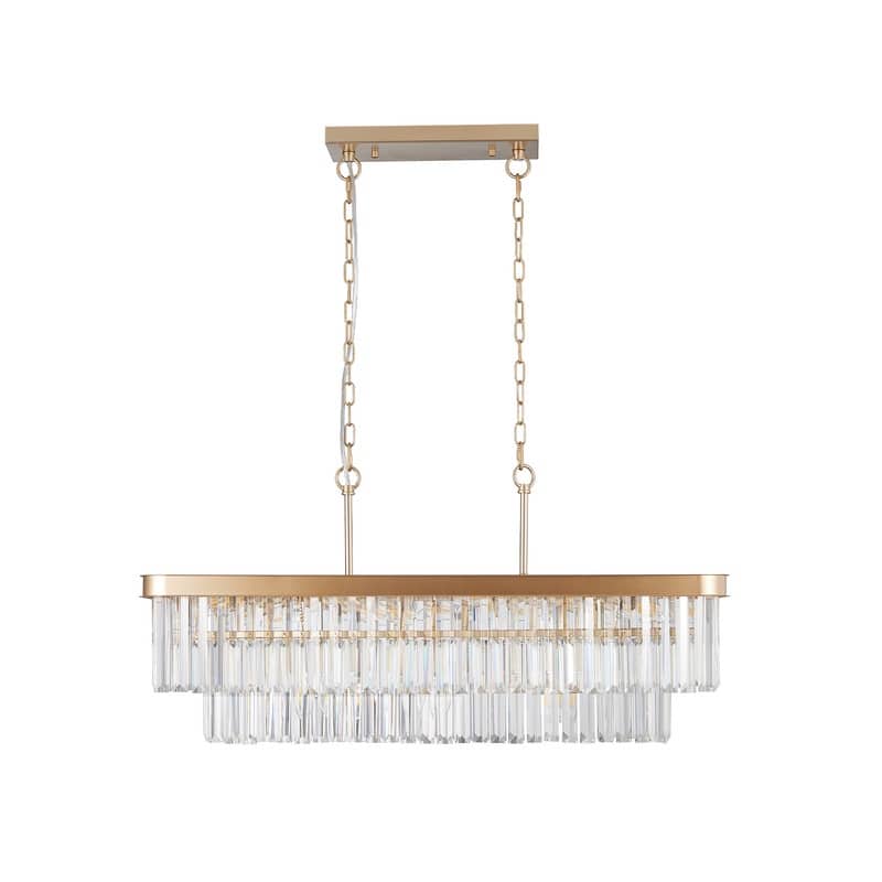 Adjustable Rectangular Crystal Chandelier - E12 Modern Industrial Farmhouse Ceiling Light with Iron Frame (Bulbs Not Included)