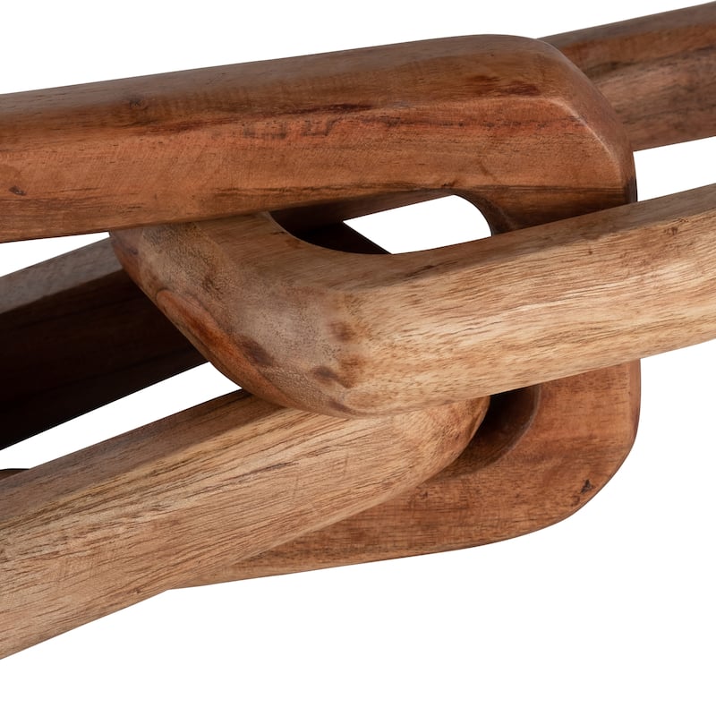 17" Wooden Chain Sculpture Decor Contemporary Rustic Brown Home or Office Table Decor Decorative Chain Statue For