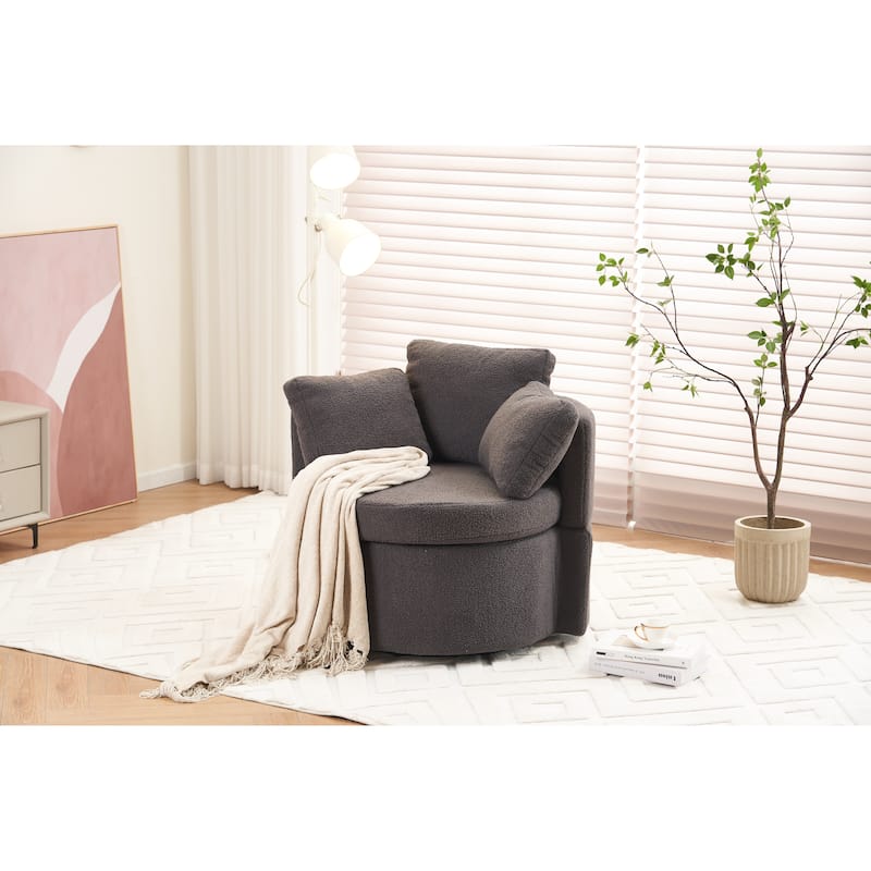 Chenille Upholstered Swivel Accent Chair, Cozy Club Chair with 2 Thorw Pillows, Oversized Lounge Armchair with Metal Base
