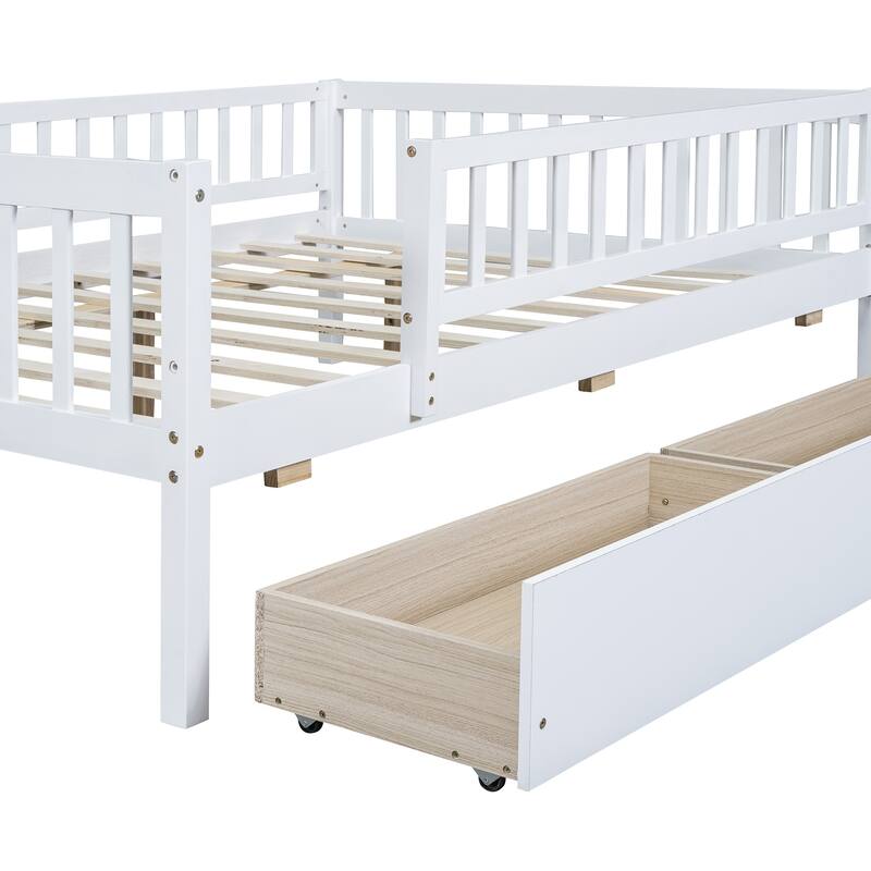 White Full Size Daybed with Two Drawers, Sturdy Pine Wood Frame, Multi-Functional Furniture
