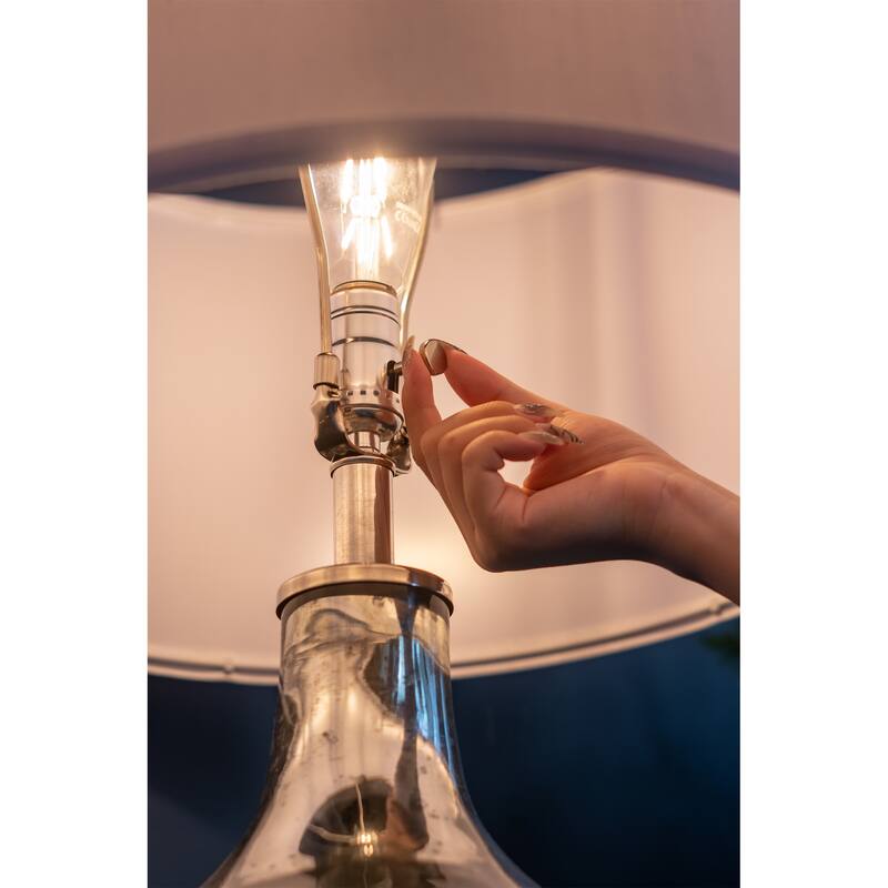 D18x32.2" Silver Round Table Lamp with White Fabric Shade