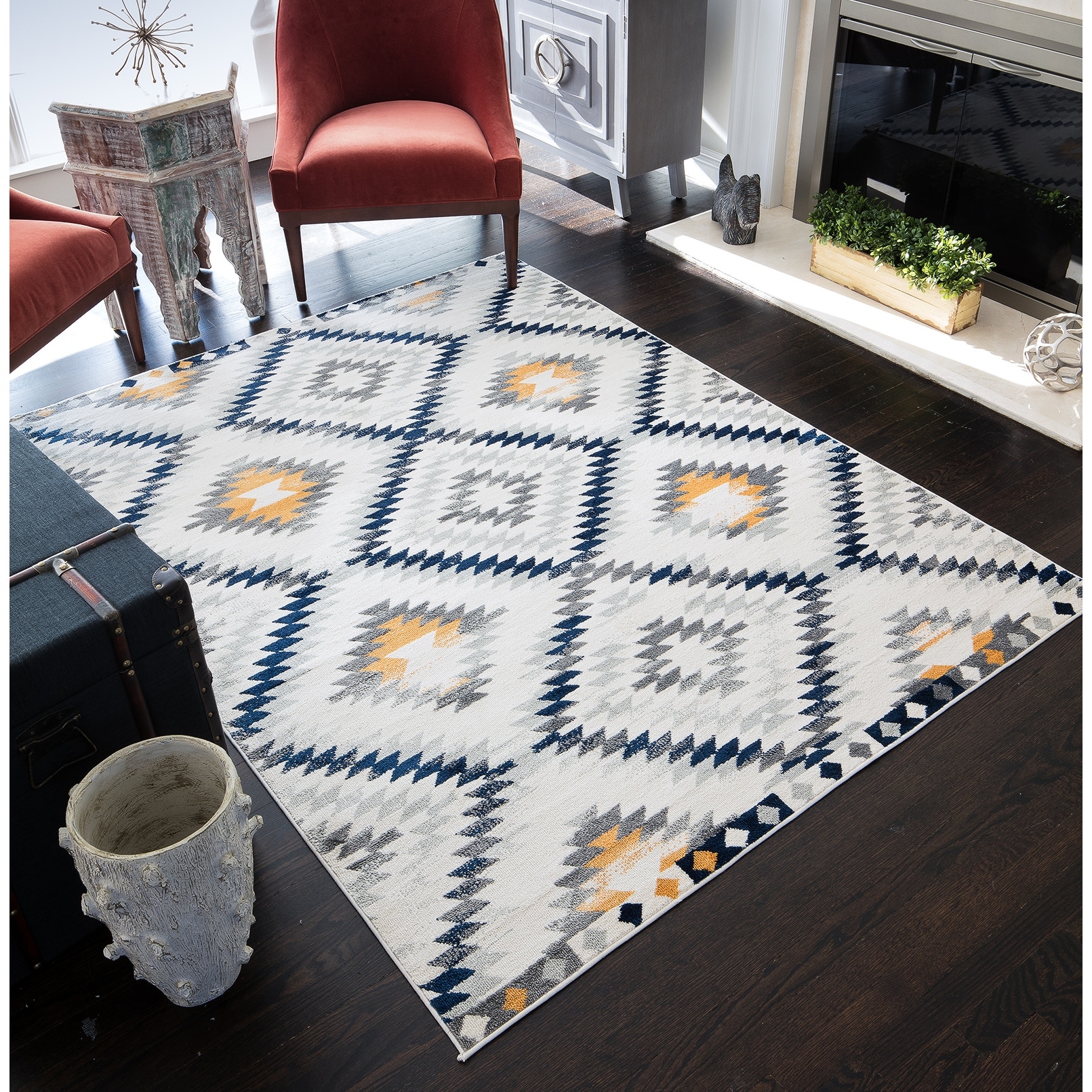 Robin Distressed Modern Diamond Area Rug - 8'9"x12'