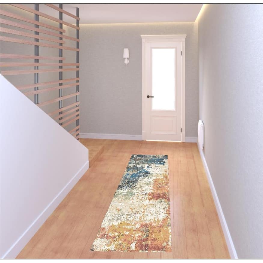 Cewe Distressed Abstract Modern Stain Resistant Woven with Fringe Area Rug By HomeRoots