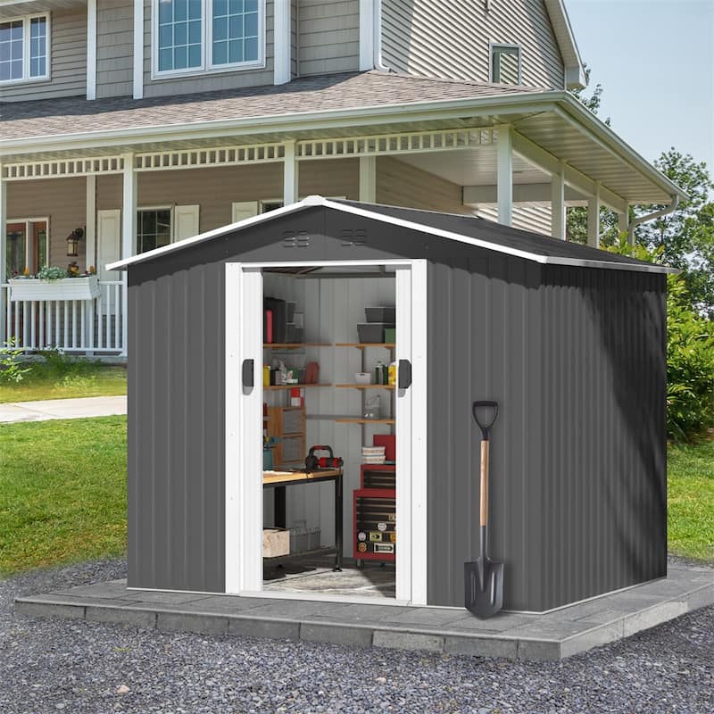 6 x 8 Ft Outdoor Steel Metal Storage Shed w/Lockable Sliding Doors