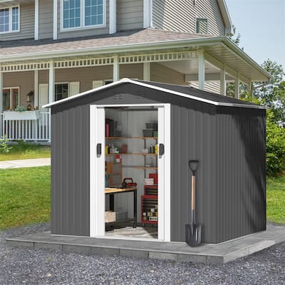 6 x 8 Ft Outdoor Steel Metal Storage Shed w/Lockable Sliding Doors