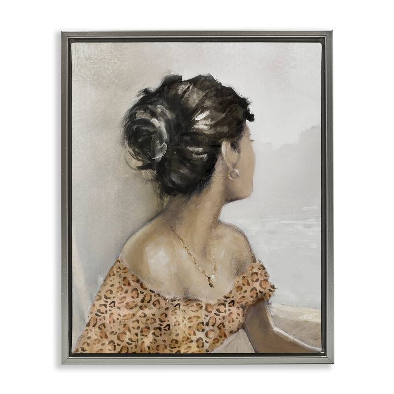 Stupell Woman Looking Away Portrait Framed Floater Canvas Wall Art Design By E. Anthony Orme - 17 x 21 - Grey