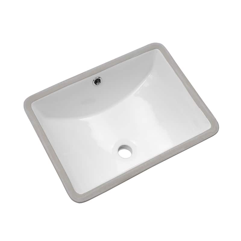 White Rectangular Undermount Bathroom Sink with Overflow