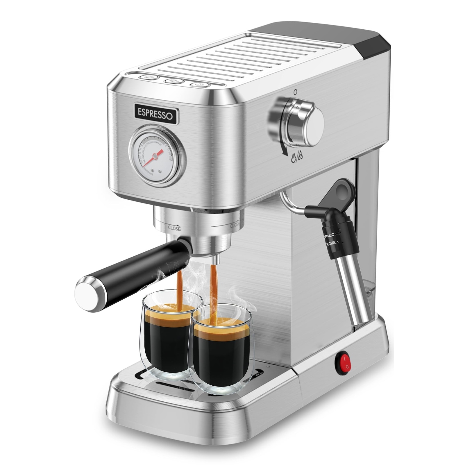 Espresso Machine, 20 Bar, Milk Frother Steam Wand, 50oz Removable Water Tank, Stainless Steel, Cappuccino & Latte Maker