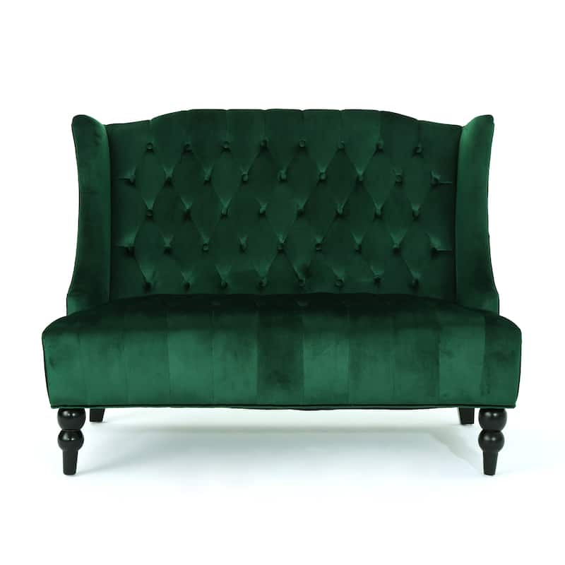 50.25" Velvet Button Tufted High Wingback Loveseat Sofa with Wood Legs for Living Room