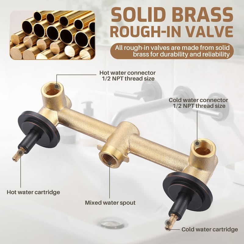 WOWOW Double Handle Wall Mount Bathroom Sink Faucet