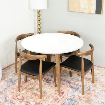 Evangeline 5-Piece Round Dining Set w/ 4 Vegan Leather Dining Chairs in Black