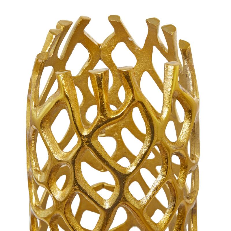 Gold Aluminum Metal Cutout Coral Decorative Vase