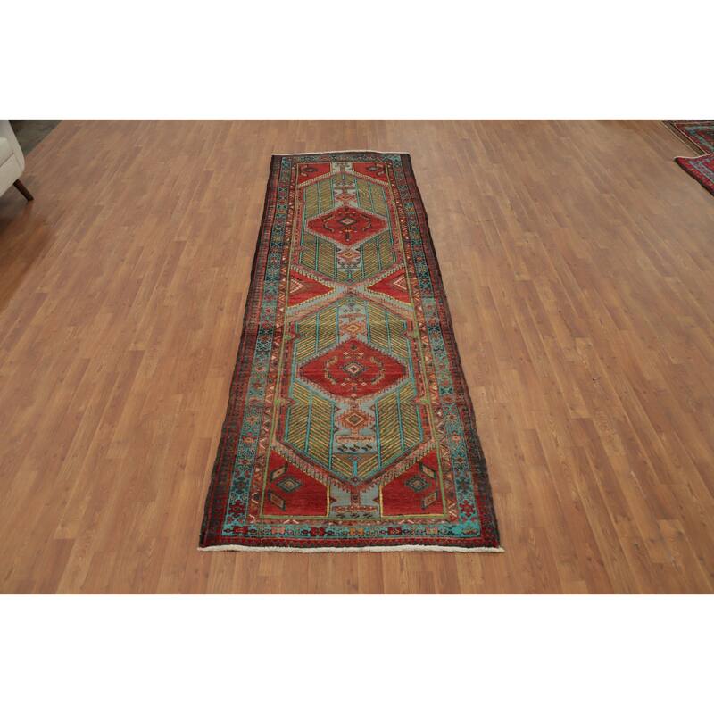 Hand Knotted Oriental 100% Wool Carpet Traditional Geometric Multi-Colored Ardebil Runner Rug - 10' 10'' X 3' 6''