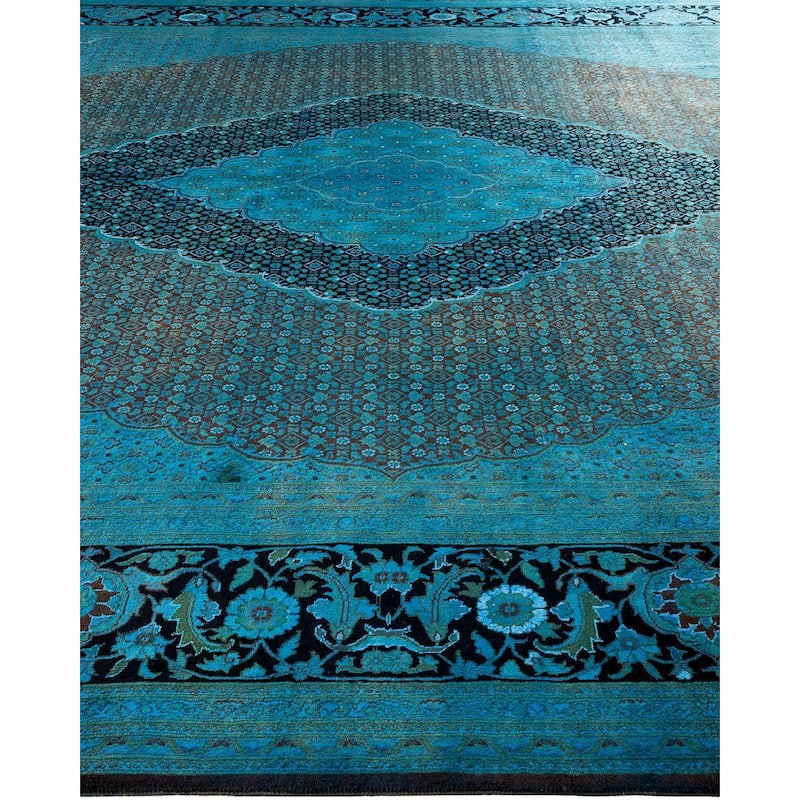 Overton Hand Knotted Wool Vintage Inspired Modern Contemporary Overdyed Blue Area Rug - 10' 2" x 14' 9"