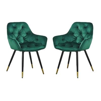 Black/Green Velvet Upholstered Metal Frame Dining Chair, Sturdy Dining Chair for Dining Rooms - 22.75